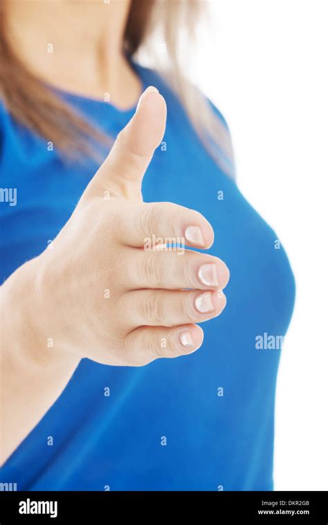 Close Up On Woman Giving A Hand Over White Stock Photo Alamy