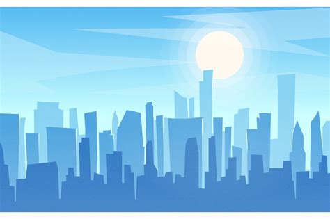 Daytime Cartoon Flat Style Cityscape Pre Designed Vector Graphics