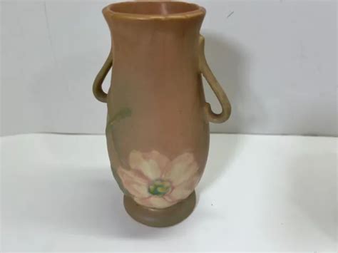 VINTAGE 1930 S WELLER Pottery Wild Rose Pink Matte Glaze Double Handle