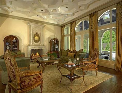 A lot of natural light, an intelligent use of color, and a general air of comfort, of welcoming, and openness. Italian Renaissance living room with coffered ceiling ...