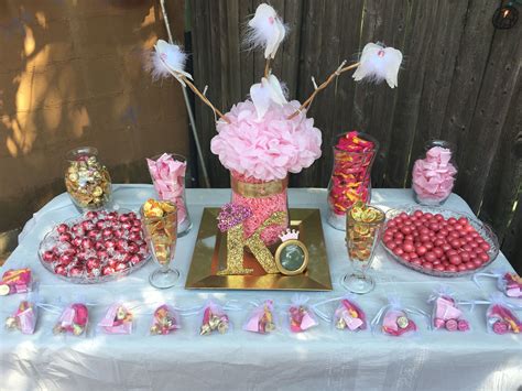 Pink, gold, and white candy table | White candy table, White candy