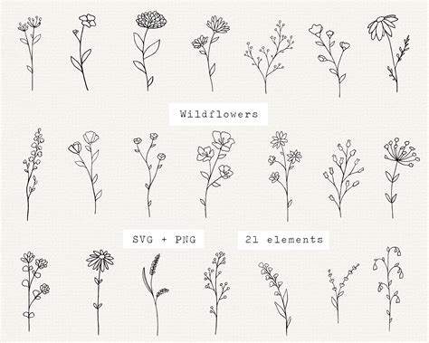 Art And Collectibles Drawing And Illustration Digital Wildflowers Svg Files