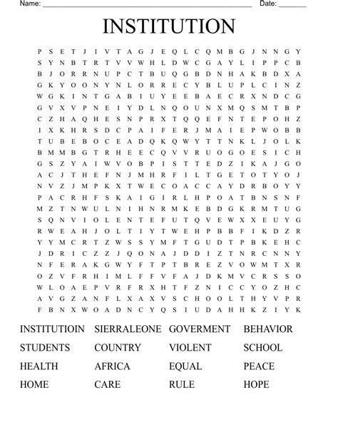 Institution Word Search Wordmint