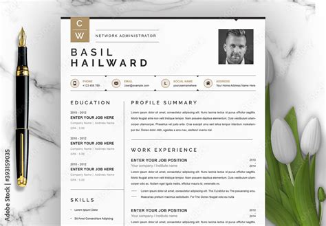 Resume And Cover Letter Layout Set With Sidebar Element Stock Template
