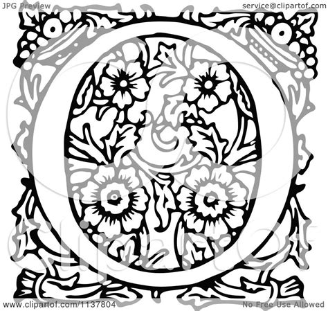 Clipart Of A Retro Vintage Black And White Ornate Letter O 2 Royalty