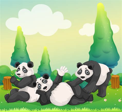 Three Pandas Playing In The Park 368502 Vector Art At Vecteezy