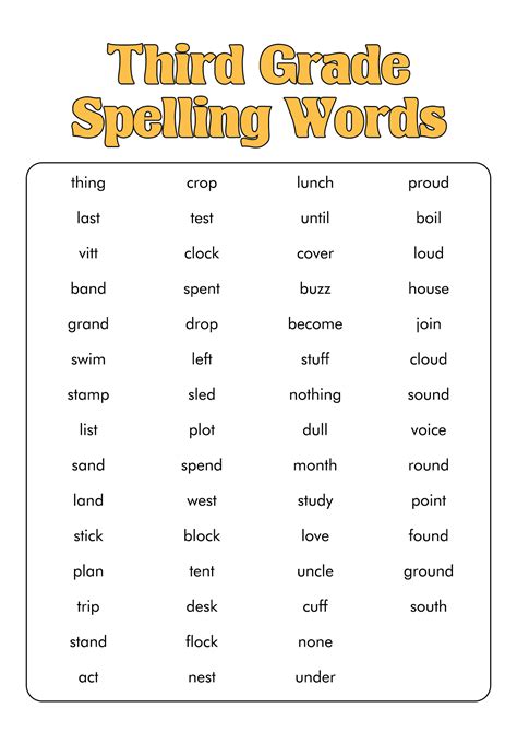 3rd Grade Spelling Words List Printable