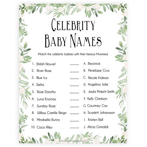 Check spelling or type a new query. Match The Celebrity Baby Names - Greenery Printable Baby ...