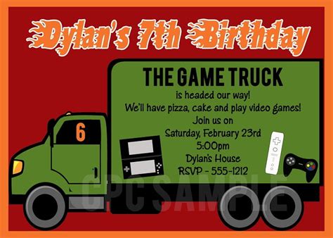 Truck Game Invitations For Birthday Party Templates Download Hundreds