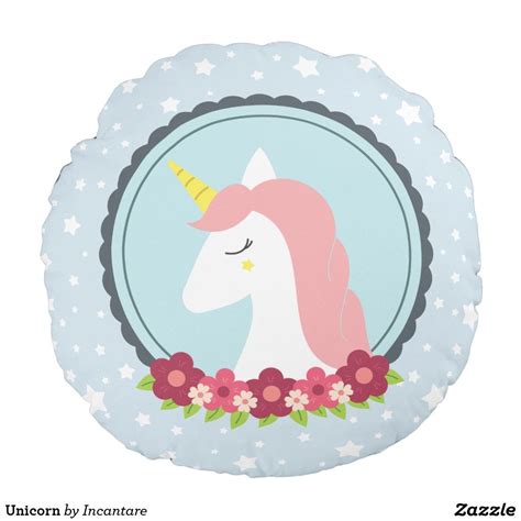 unicorn-floral-wreath-round-pillow-round-pillow,-custom-throw-pillow,-decorative-throw-pillows