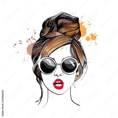 Stylish Girl In Glasses Fashion Illustration Stock Vector Adobe Stock