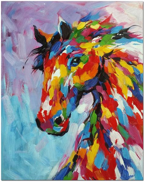 Hand Painted Horse Painting On Canvas Impressionist Multi Colored