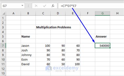 What Is The Formula For Multiplication In Excel For Multiple Cells 3