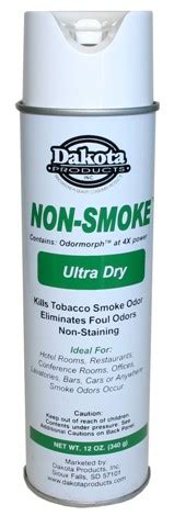 Specifically formulated to eliminate cigarette smoke odor from furniture, carpet, walls and upholstery, great for auto detailing. Dakota Non Smoke - odor remover, smoke odor eliminator ...
