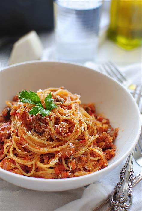 It is a very quick and easy sunday supper or weeknight recipe. Angel Hair with a Tomato Meat Sauce | Bev Cooks