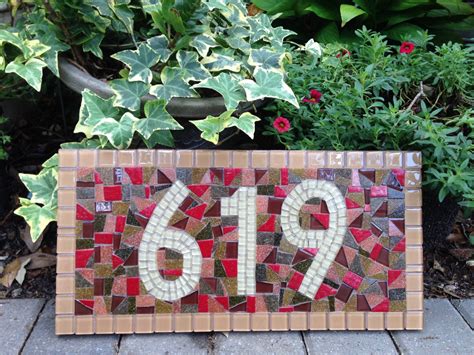 Mosaic House Number Sign In Earth Tones Green Street Mosaics