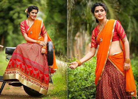 Bollywood Actress Saree Collections Bhargavi Kunam Festival Half Saree Collection