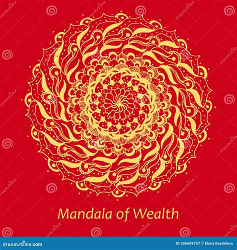 Mandala Of Wealth Yellow Ethnic Mandala On A Red Background Stock