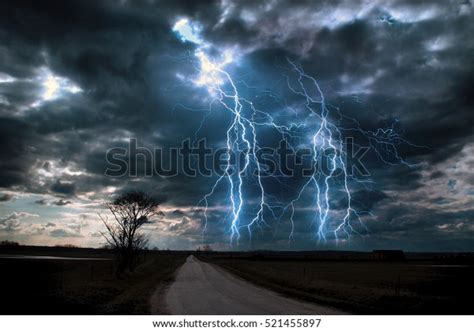 Lightning Storm Over Asphalt Road Stock Photo Edit Now 521455897