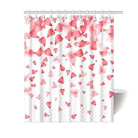 Bpbop Falling Red Hearts Shower Curtain Valentine Love Polyester