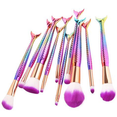 mermaid synthetic makeup brushes foundation blending blush cosmetic brush set beautybigbang