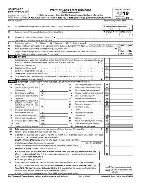 Irs Form 1040 1040 Sr Schedule C 2019 Fill Out Sign Online And