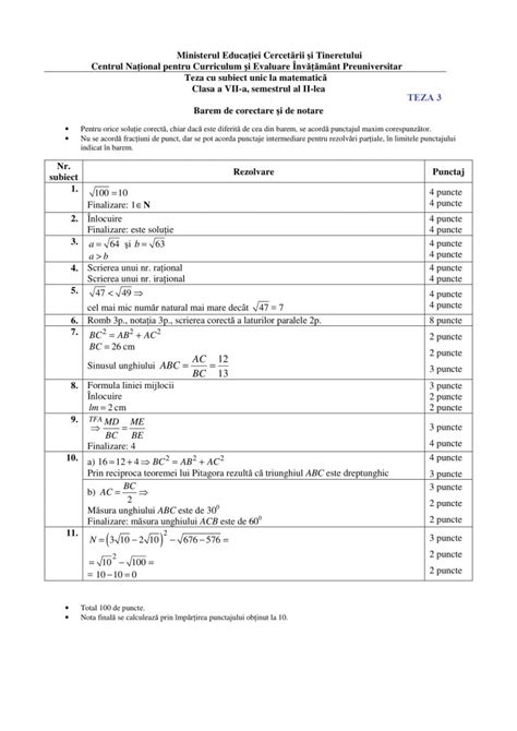 7 Modele De Teza Edu La Matematica Sem 2 Clasa A 7 A Rezolvari