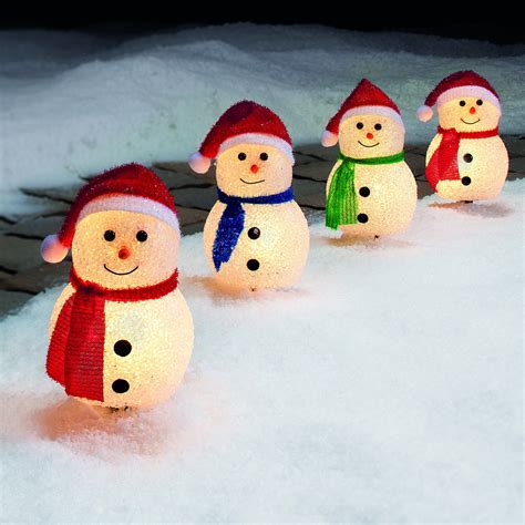 Set Of 4 Snowman Pathway Markers Seasonal Christmas Outdoor Decor