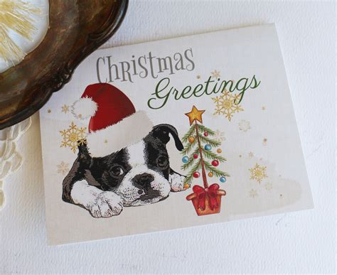 Boston Terrier Christmas Cards Boston Terrier Cards Set Of Etsy