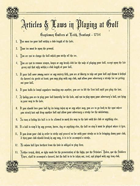 Foro The 13 Original Rules Of Golf On Parchment Suitable For Framing Home And Kitchen