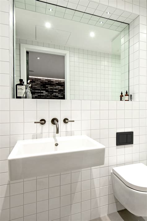 Square Tiles In White Minimal Bathroom At The Hudson Curtain Road By