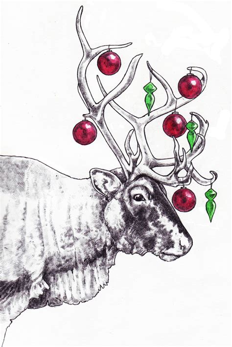 Christmas Reindeer Reindeer Sketch Illustration Pen Holiday