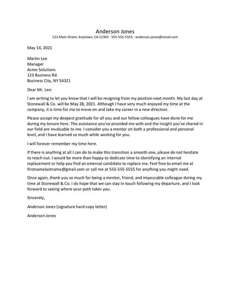 Appreciation Resignation Letter Exles
