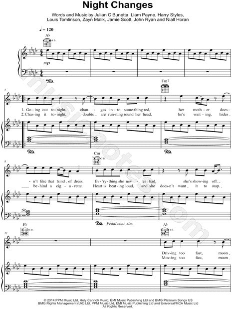 One Direction Night Changes Sheet Music Download And Print