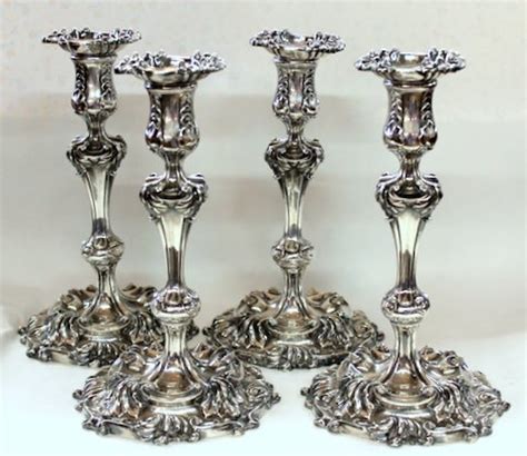 Set Of 4 Antique Tiffany Silver Plate Rococo Style Candlesticks