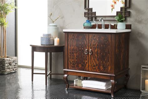 W single bath vanity in dark amber with solid surface vanity top in arctic fall with white basin. Palm Beach 31" Single Bathroom Vanity