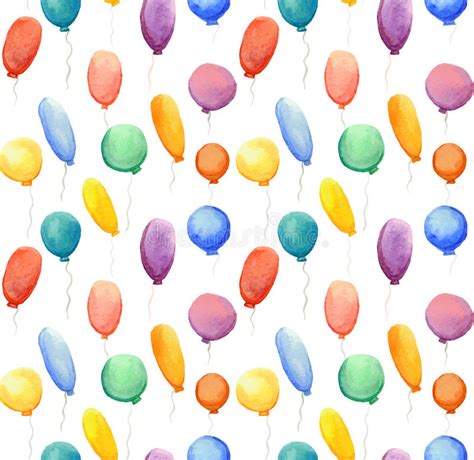 Seamless Pattern With Watercolor Multi Colored Balloons Stock Vector