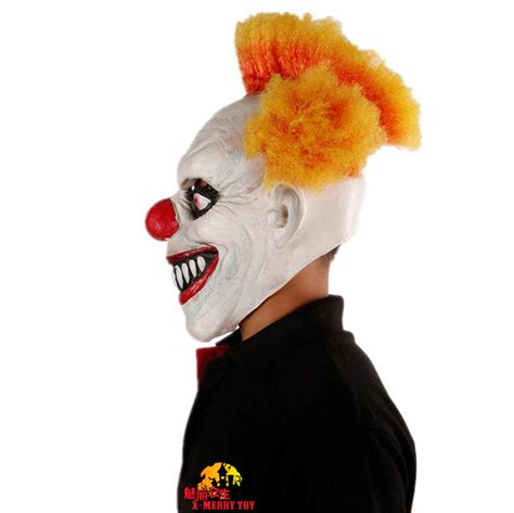 Creepy Evil Scary Halloween Clown Mask Rubber Latex Orange Yellow Hair