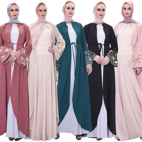 High End Muslim Abaya Dress Women Embroidery Kimono Jubah Hijab Open