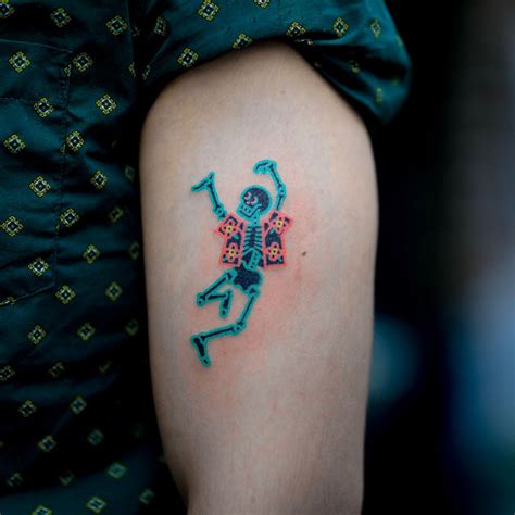 Hand Poked Dancing Skeleton By Zzizziboy Purple Tattoos Body Art