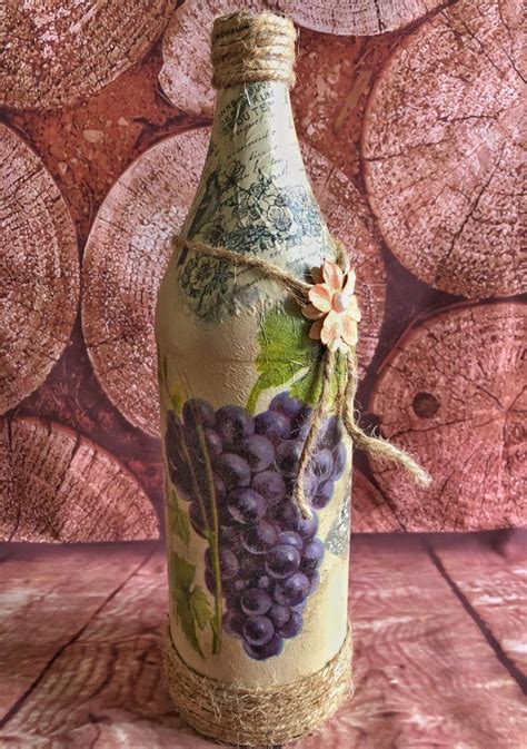 Decorated Wine Bottles Decoupage Bottles Altered Art Mixed Media Art Vintage Art Bottles