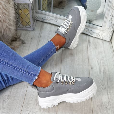 WOMENS LADIES PLATFORM TRAINERS LACE UP SNEAKERS PLIMSOLLS COMFY ...