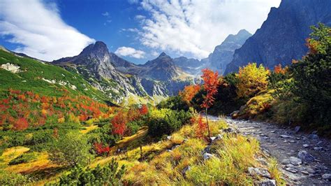 Free Download Slovakia Tatra Mountains Autumn Blue Clouds Wallpaper