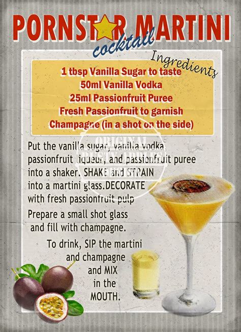 Pornstar Martini Cocktail Recipe Vintage Style Metal Sign 3