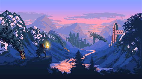 Pixel Art Fantasy Art Digital Art Mountains Castle