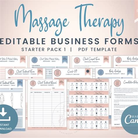 Editable Massage Therapy Starter Pack Massage Client Intake Etsy