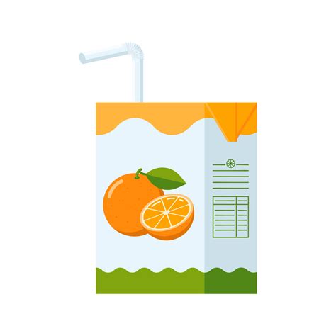 caja de cartón de jugo de naranja con pajita estilo plano icono de
