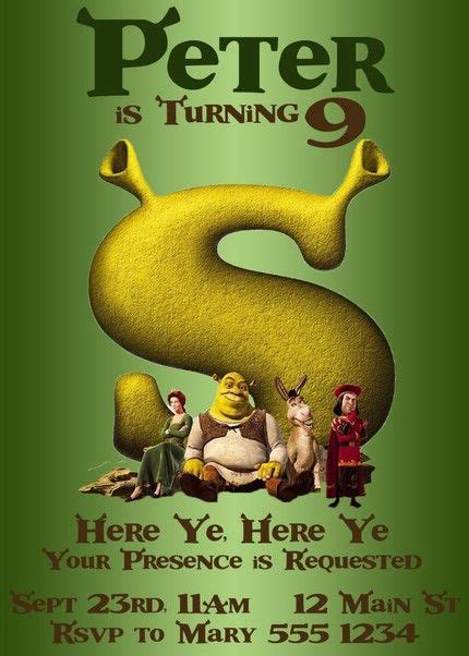 Shrek Birthday Shrek Birthday Party Invitation Featuring Shrek