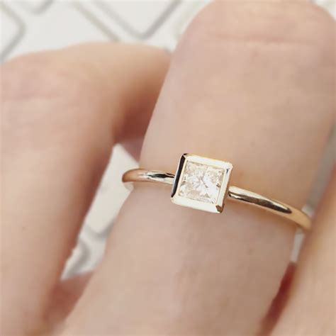 Square Diamond Bezel Set Ring Minimalist Style Gia Certified