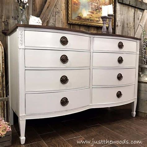 Painting all the walls and trim a crisp white (try simply white by benjamin moore) provides the perfect backdrop to showcase colorful painted furniture and graphic framed art. Farmhouse White Painted Dresser | White painted dressers ...
